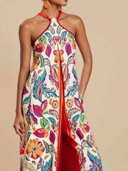 Printed Halter Wide-Leg Jumpsuit