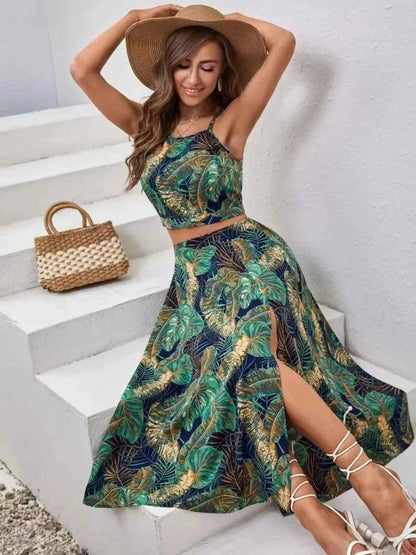 Printed Cami and Slit Skirt Set