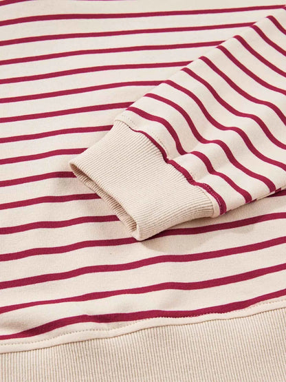 tripe Cropped Collared Drop Shoulder Pullover and Bubble Mini Skirt Set