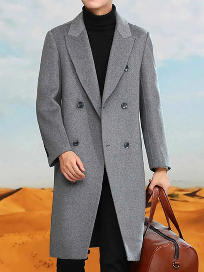 Men's Plus Size Double-Breasted Longline Coat