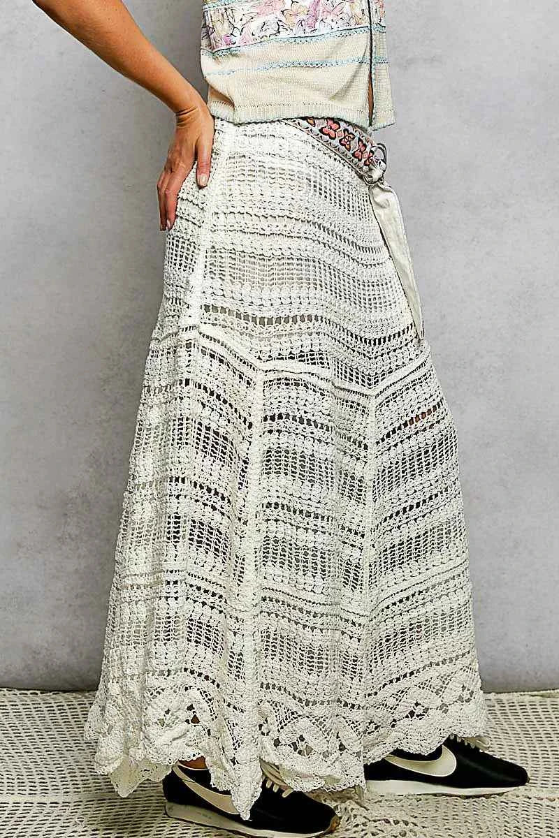 POL Boho Crochet Knit Maxi Skirt