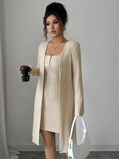 Ribbed Knit Cardigan & Dress Sweater Set