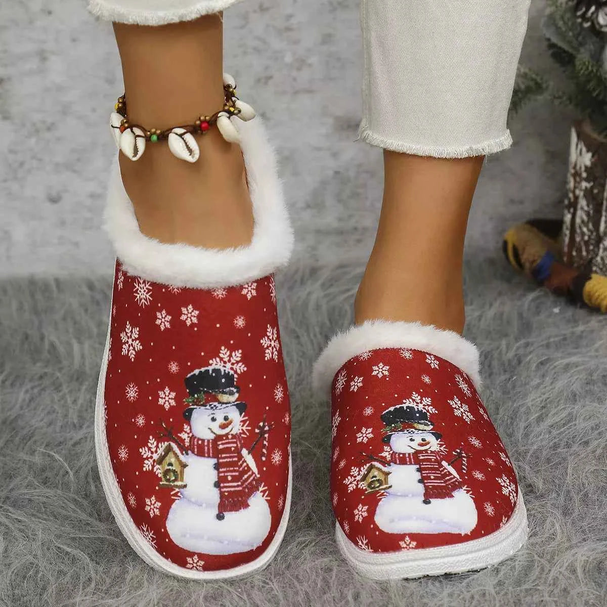 Christmas Snowman Plush Lined Slippers