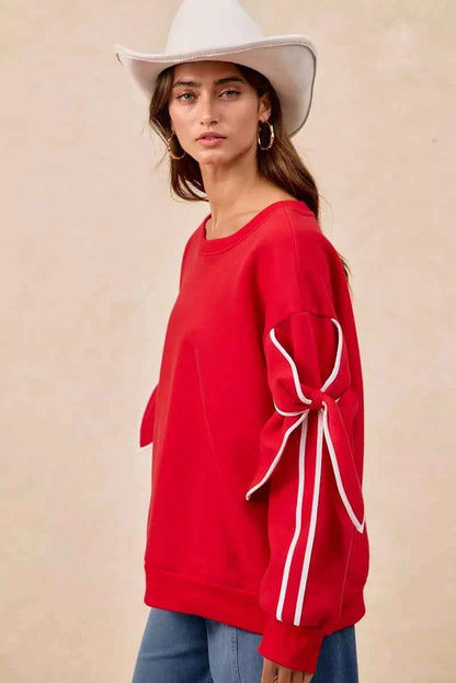 BiBi Bow Detail Sleeves Fleece Sweatshirt