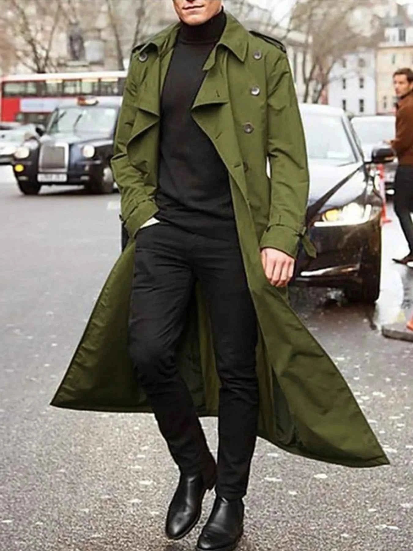 Men's Long Sleeve Longline Trench Coat