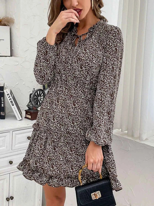 Ruffle Hem Tie Neck Mini Dress