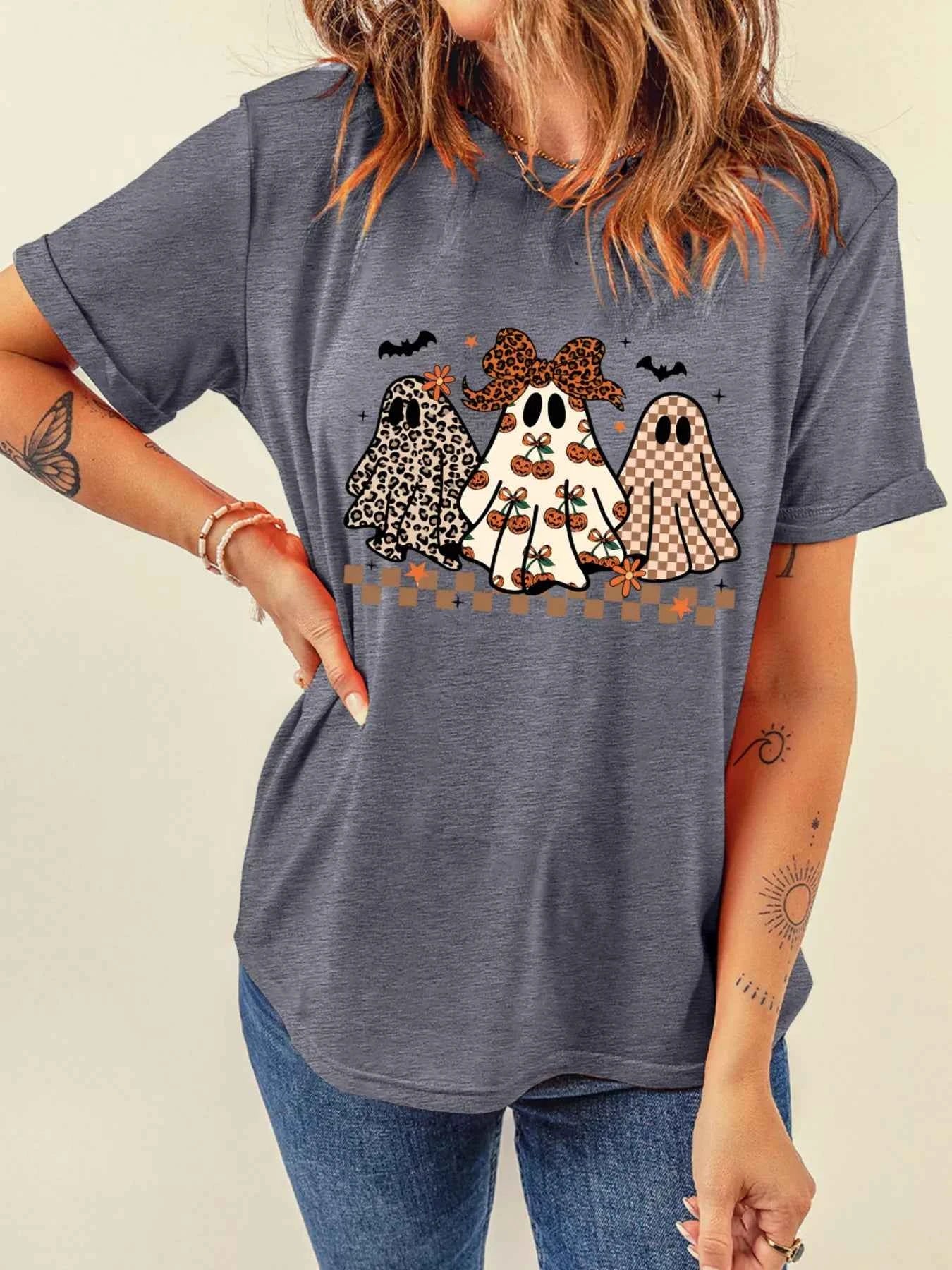 Halloween Ghost Round Neck Casual Tee