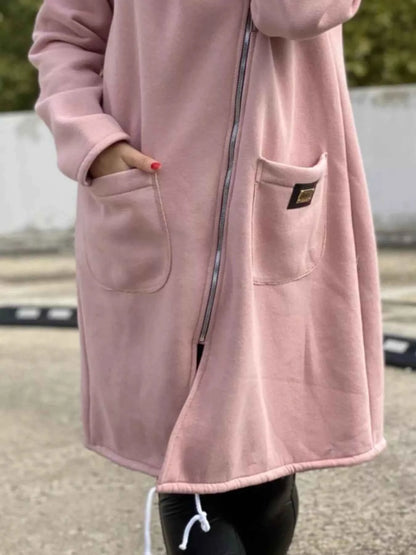 Full Size Asymmetrical Zip-Up Hooded Fleece Outerwear Plus Size