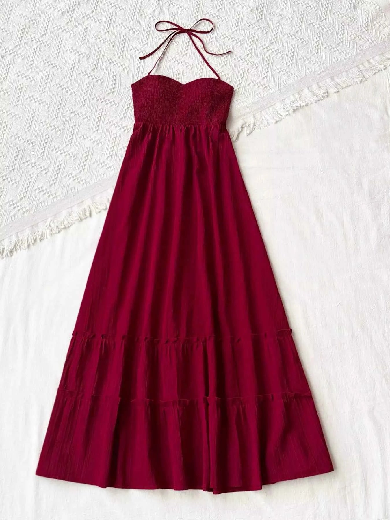 Sweetheart Neck Halter Neck Tiered Dress