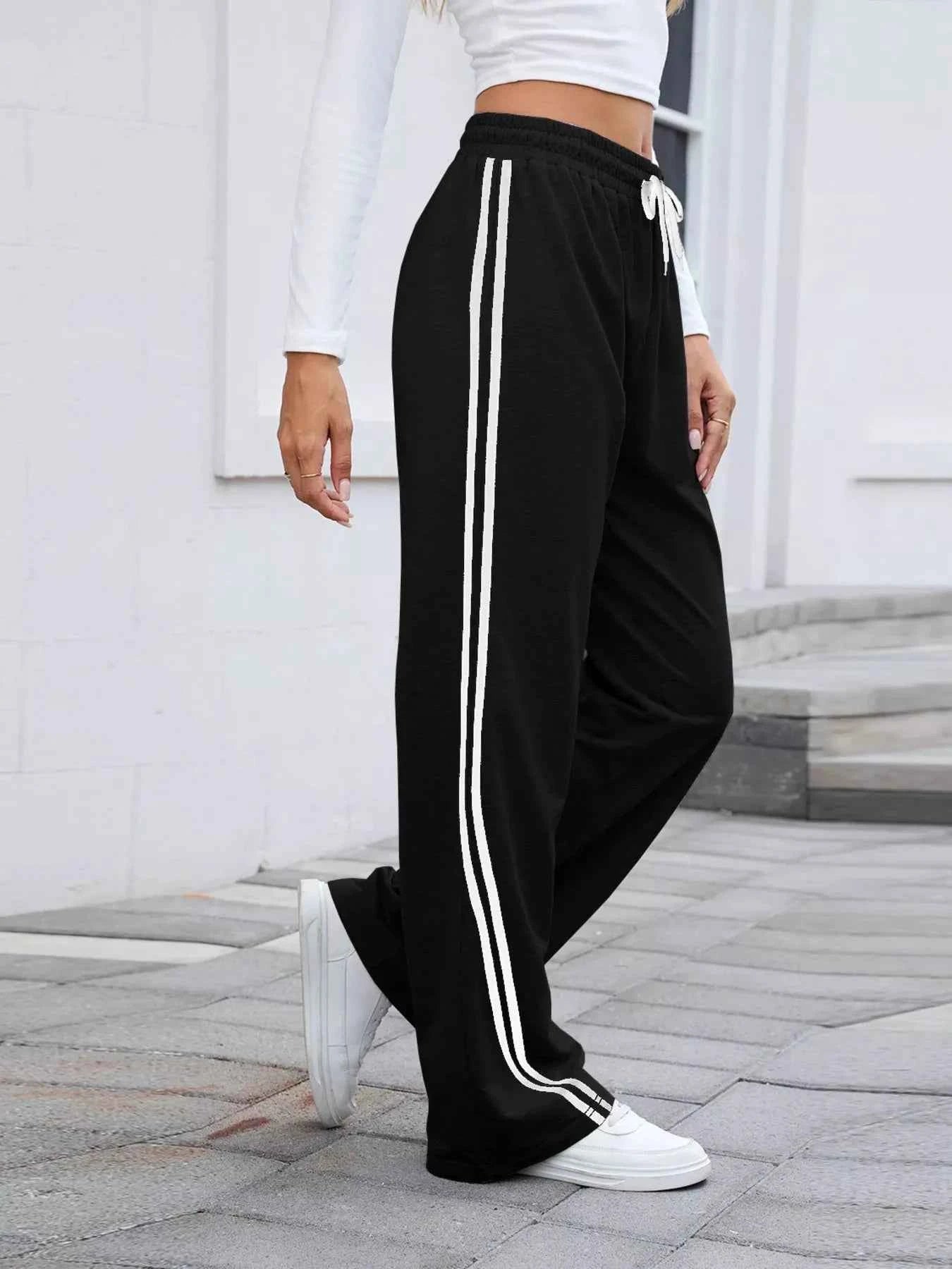 Side Striped Wide Leg Pants