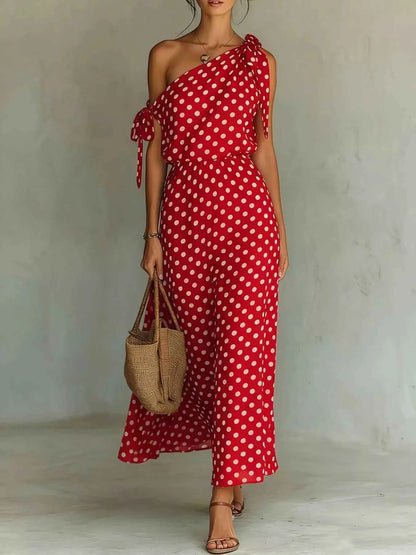 Full Size Polka Dot One-Shoulder Maxi Dress Plus Size
