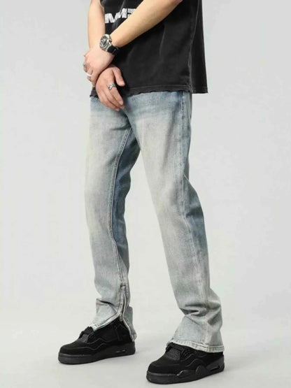 Men's Zip Detail Washed Straight Leg Jeans