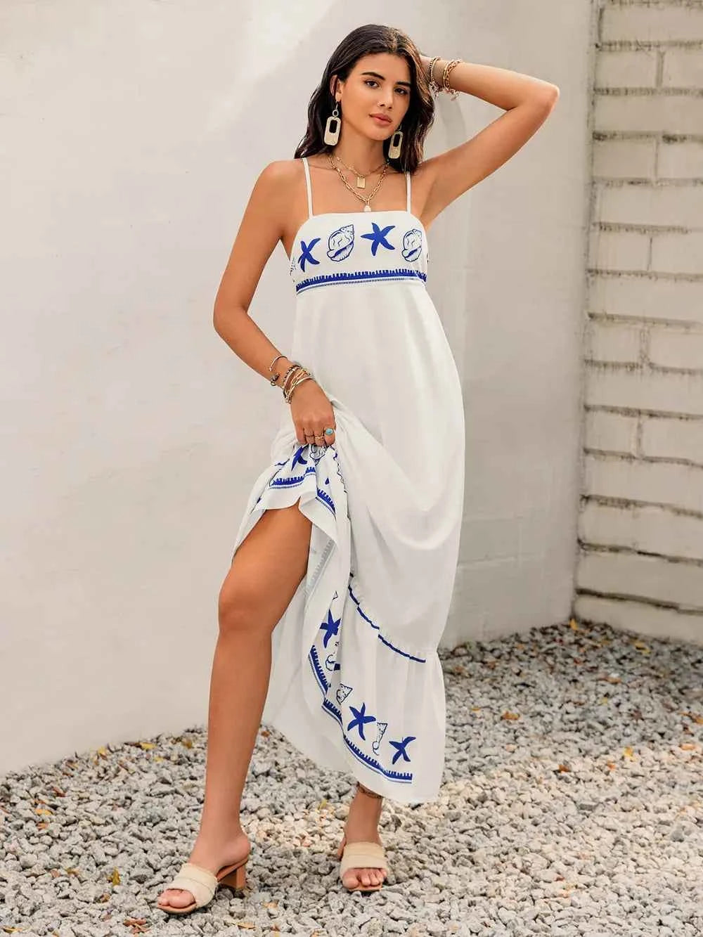 Printed Square Neck Maxi Cami Dress