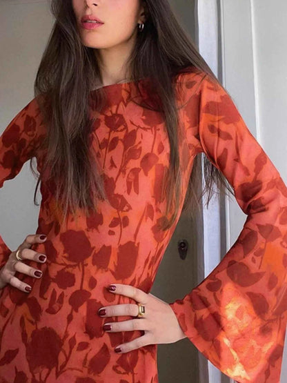 Floral Print Fare Sleeve Maxi Dress