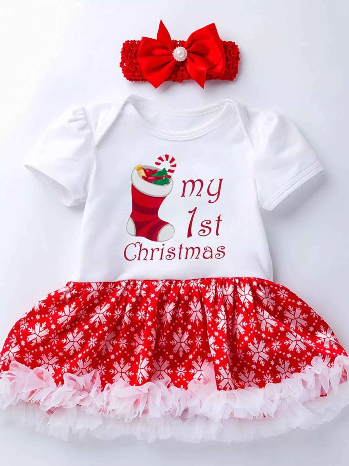 Children's Christmas One Piece Dress with Headband