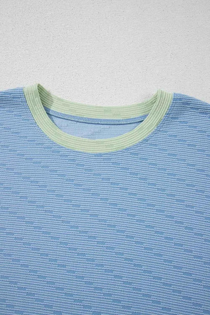 Contrast Round Neck Top and Shorts Set