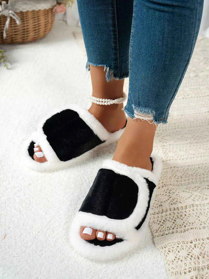 Fuzzy Open Toe Flats Slippers