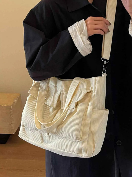 Corduroy Large Tote Bag with Adjustable Strap