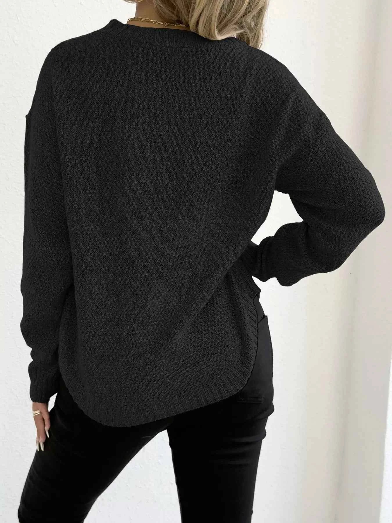 Textured Knit Relaxed Fit Round Neck Sweater