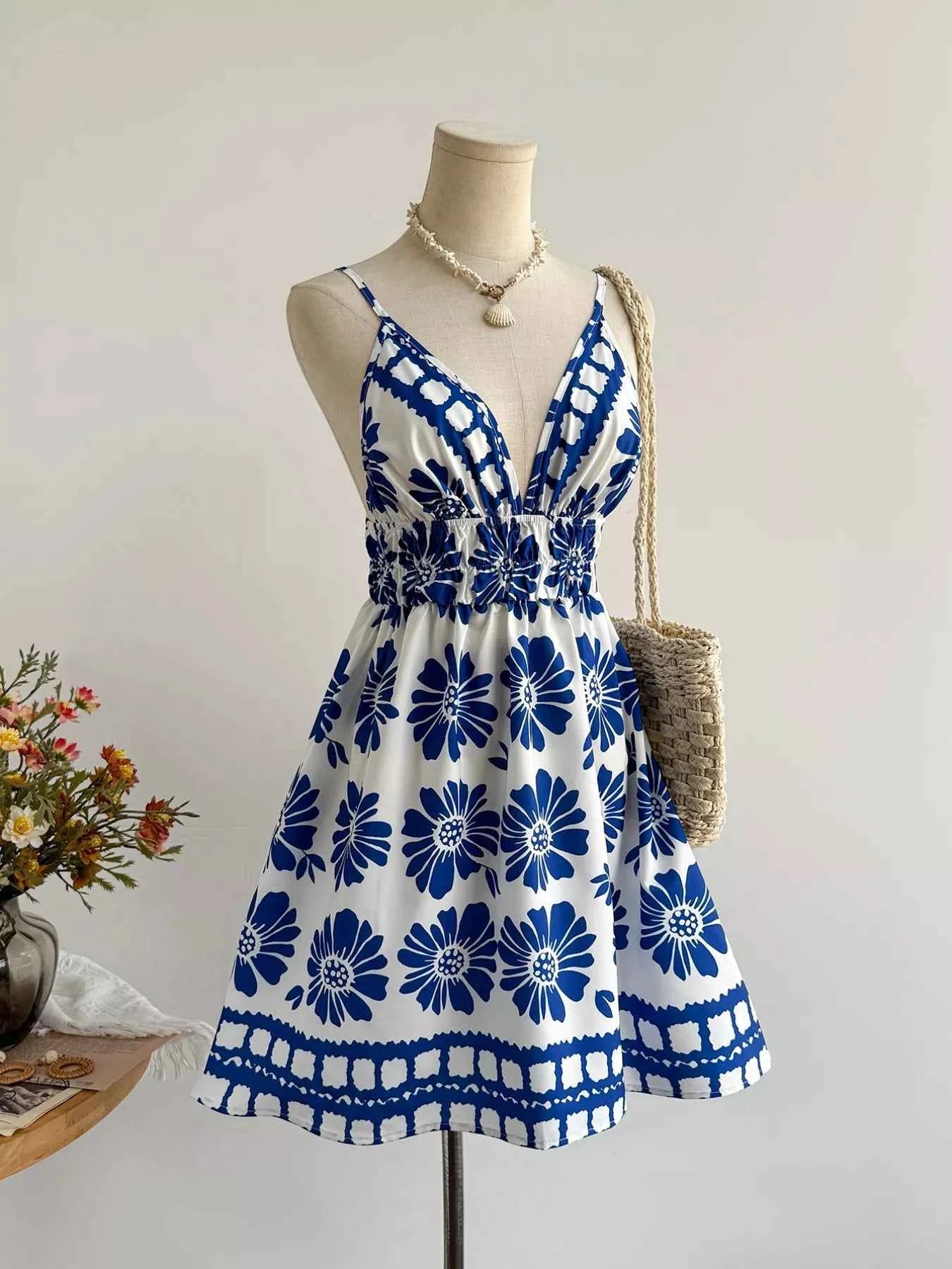 Floral Print V-Neck Mini Dress