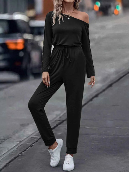 One Shoulder Long Sleeve Jumpsuit