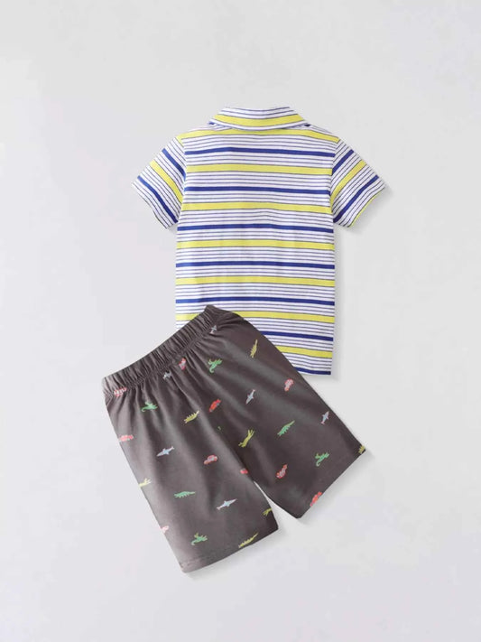 Children's Striped Polo Shirt & Printed Shorts Set