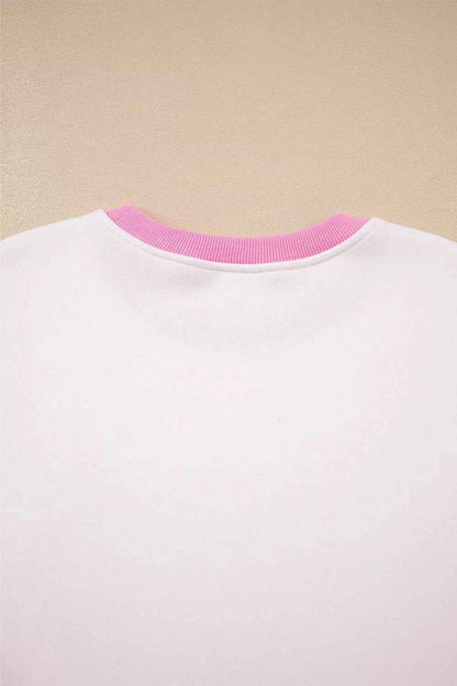 Color Block Sweatshirt and Elastic Waist Shorts Set