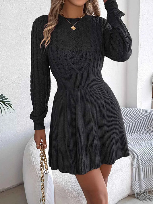 Cable Knit Long Sleeve Sweater Dress