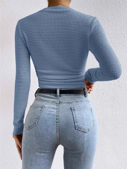 Waffle Knit Long Sleeve T-Shirt