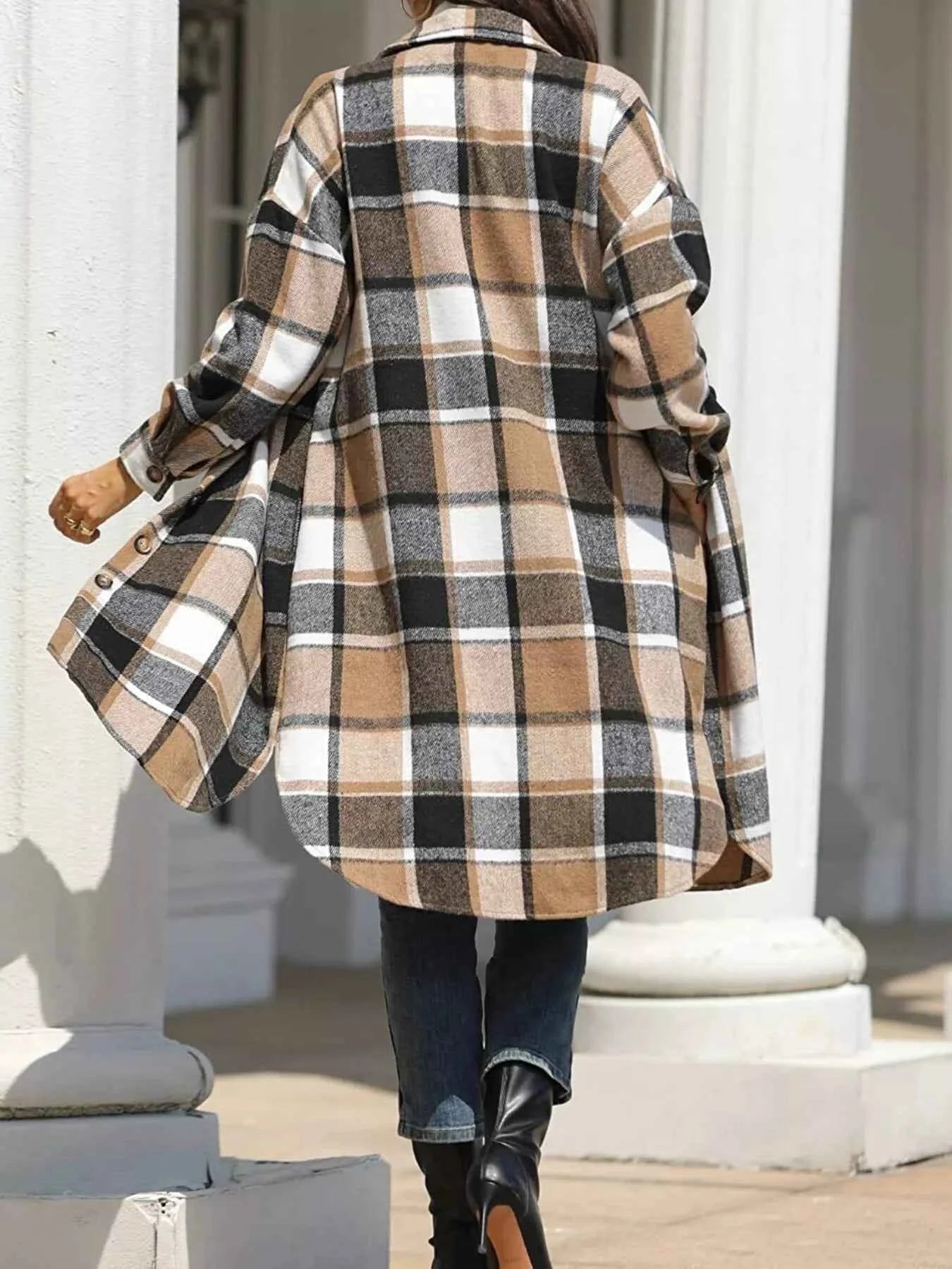 Longline Plaid Button-Up Coat