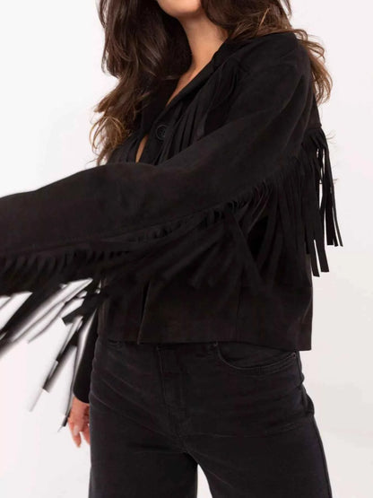 Fringe Button Up Suede Jacket