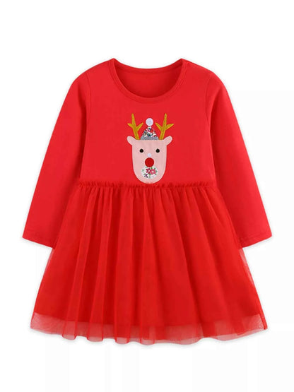 Children's Reindeer Applique Tulle Dress
