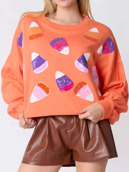Halloween Candy Sequin Long-Sleeve Sweatshirt