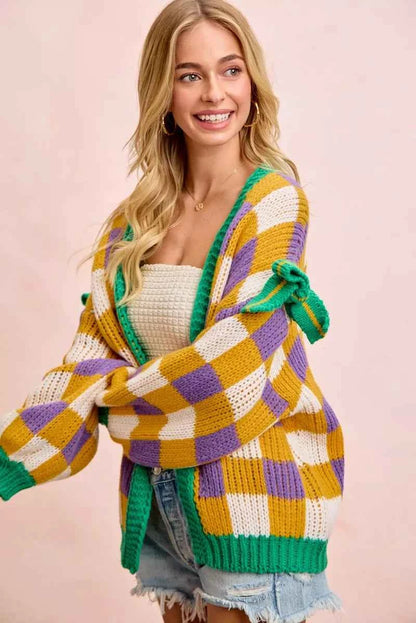 BiBi Mardigras Checker Board Front Open Cardigan