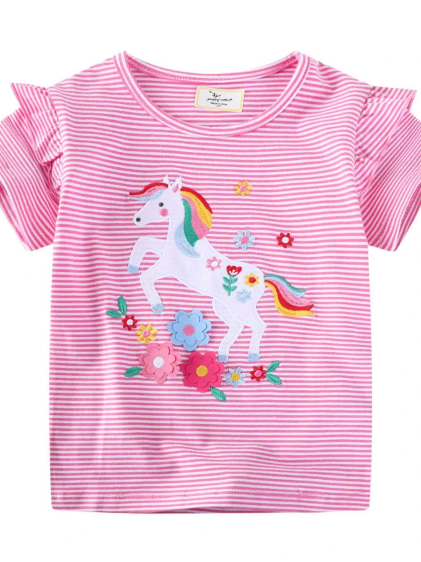 C=Children's Unicorn Ruffle Sleeve Striped T-Shirt