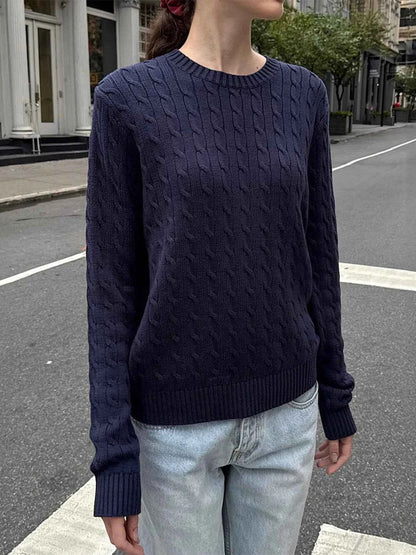 Cable-Knit Round Neck Pullover Sweater