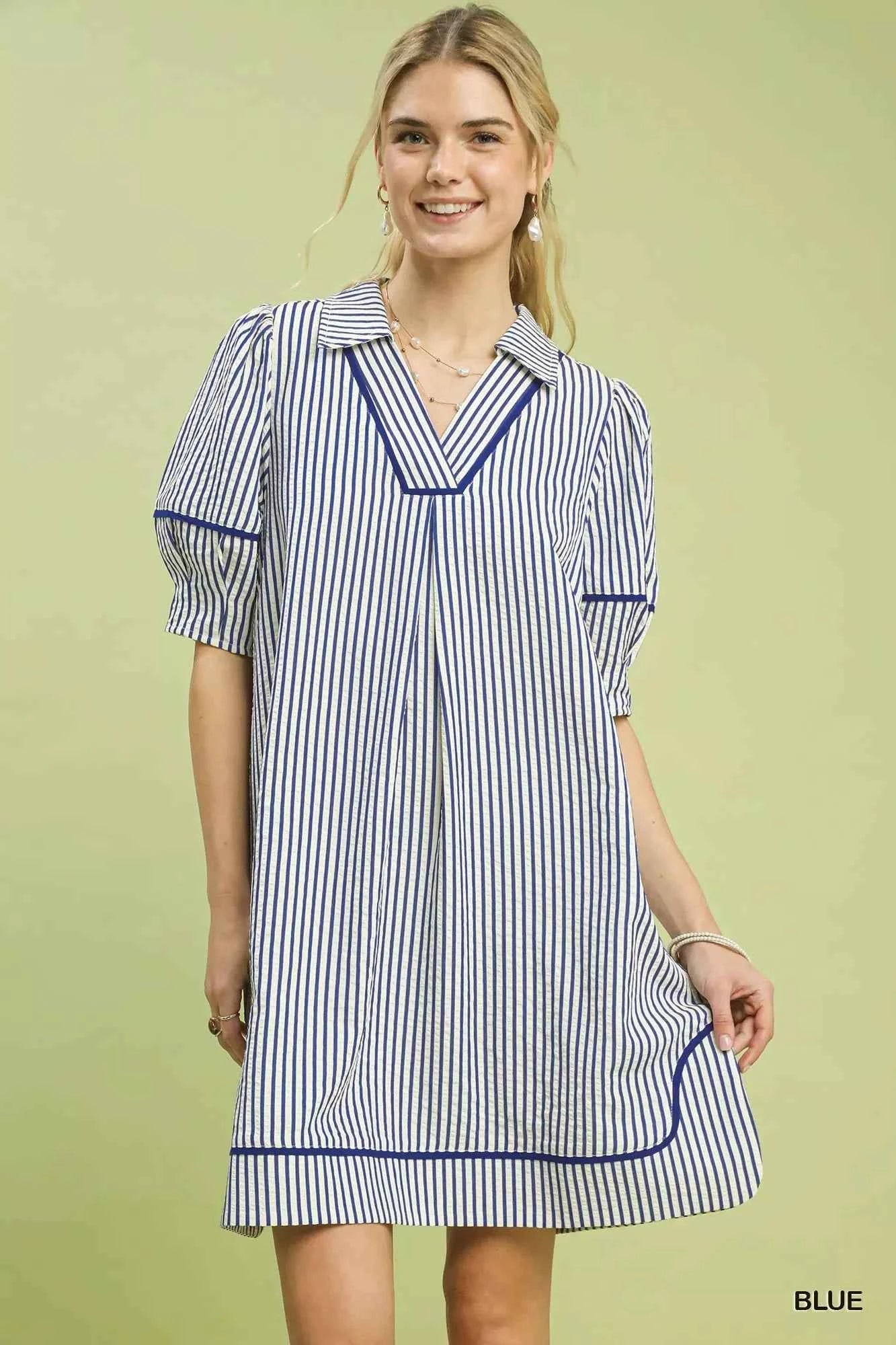 Umgee Stripe Collared Shift Dress