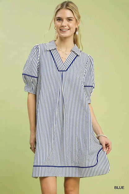 Umgee Stripe Collared Shift Dress