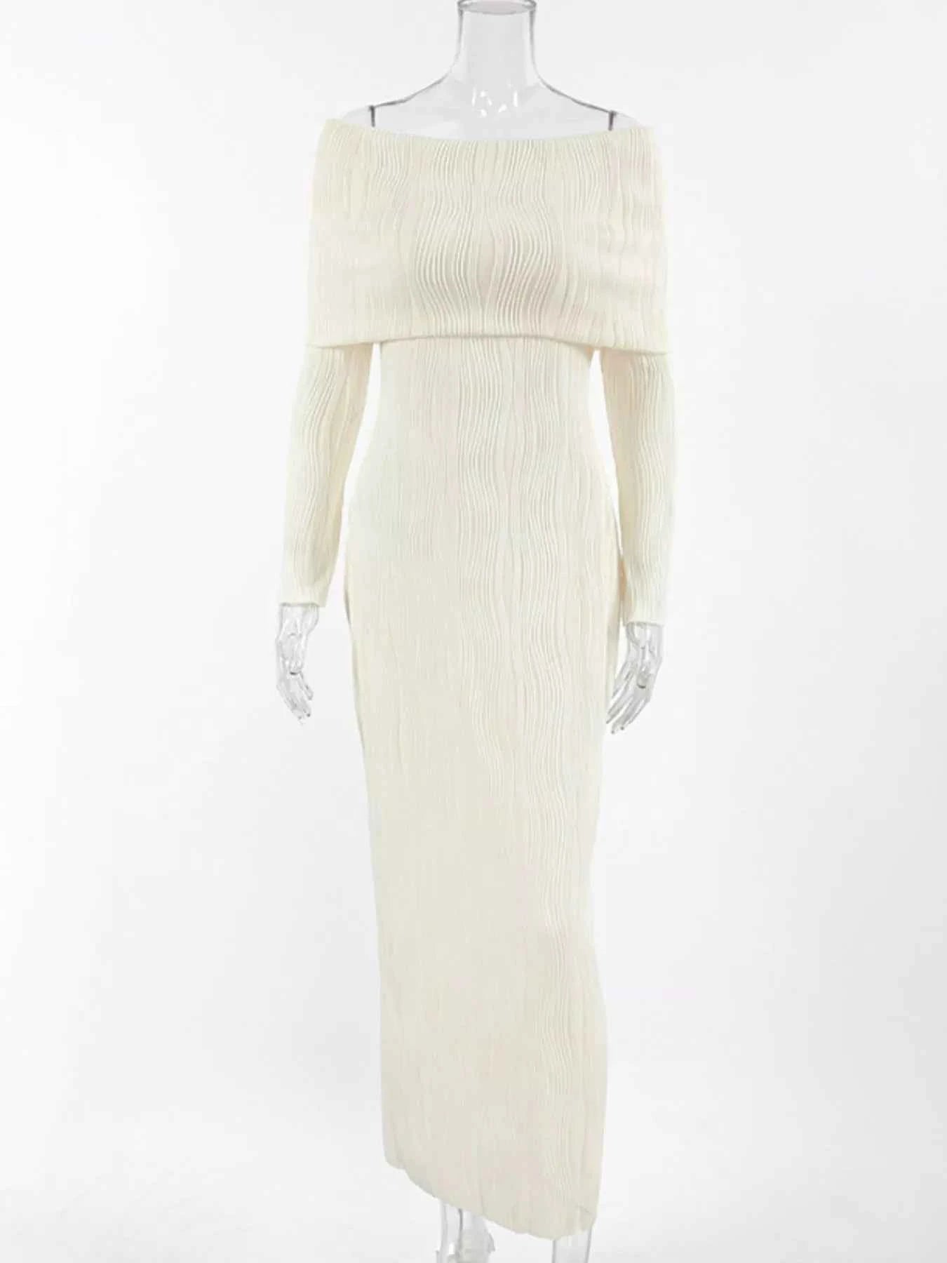 Off-Shoulder Textured Knit Maxi Dress