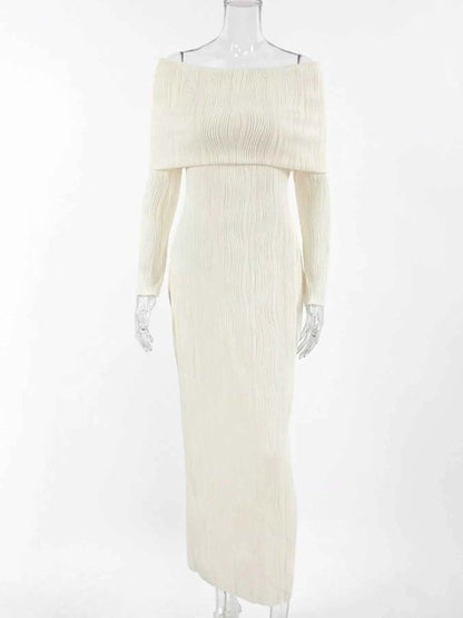 Off-Shoulder Textured Knit Maxi Dress