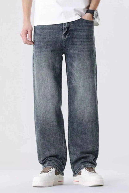 Men's Full Size Vintage Wash Relaxed Fit Straight Jeans Plus Size