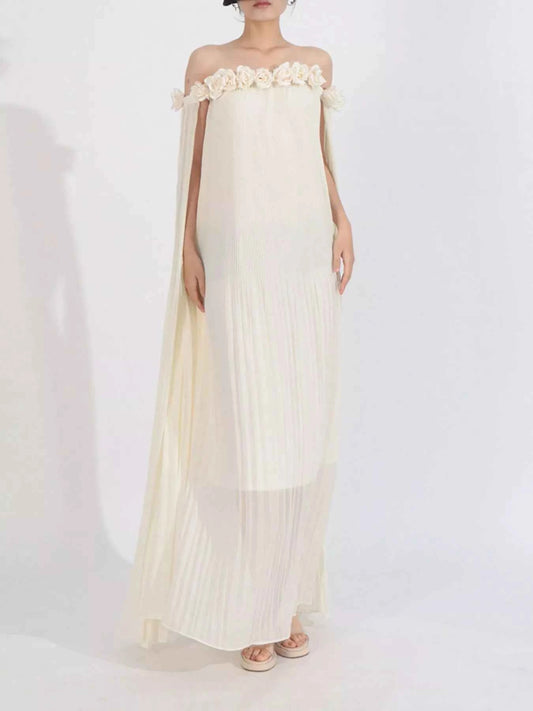 Off-Shoulder Floral Pleated Maxi Dress