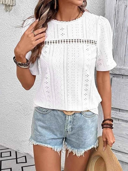 Eyelet Lace Detail Short Sleeve Blouse