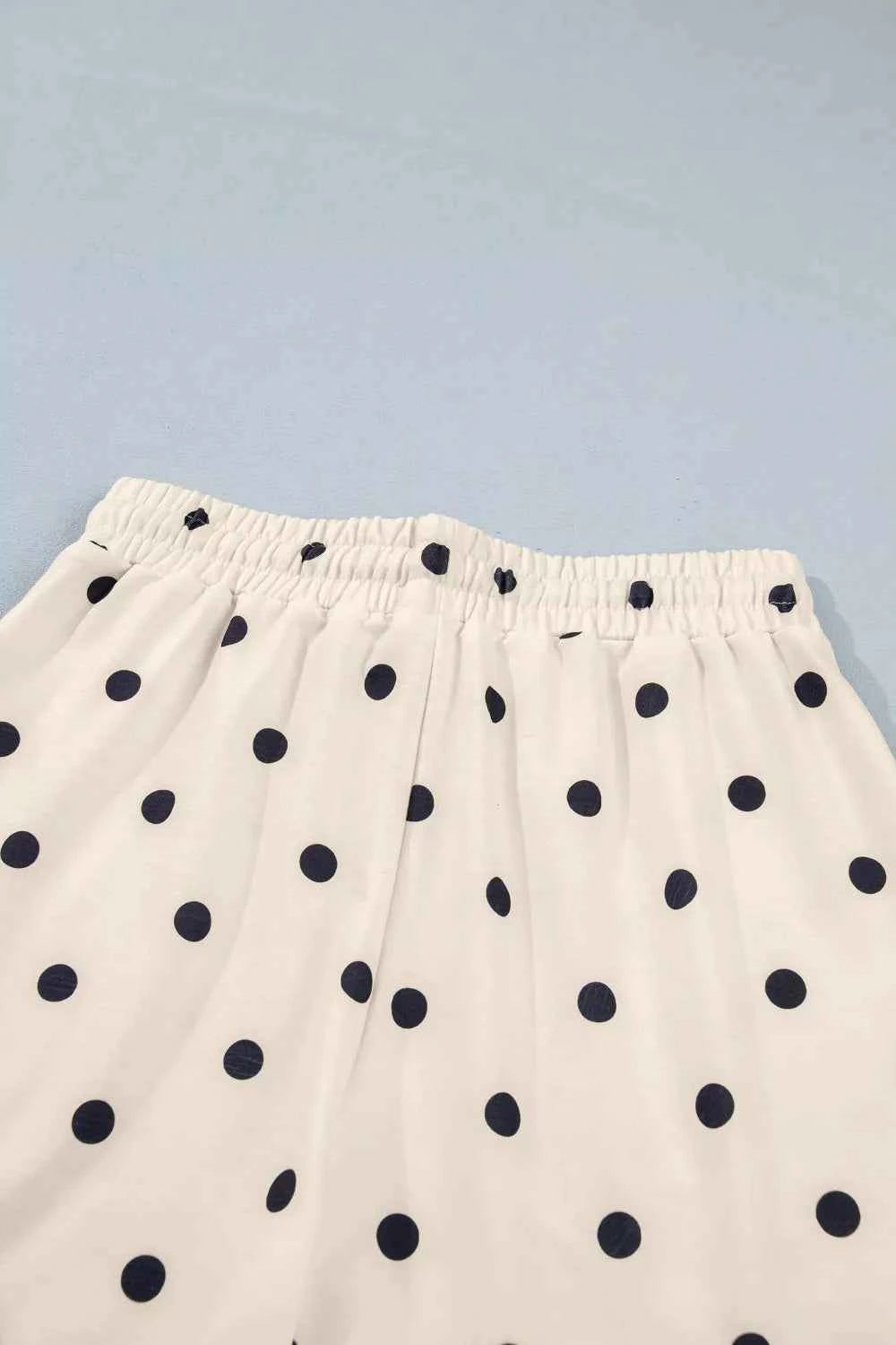 Exposed Seam Detail Polka Dot Loose Tee Drawstring Shorts Set
