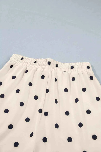 Exposed Seam Detail Polka Dot Loose Tee Drawstring Shorts Set