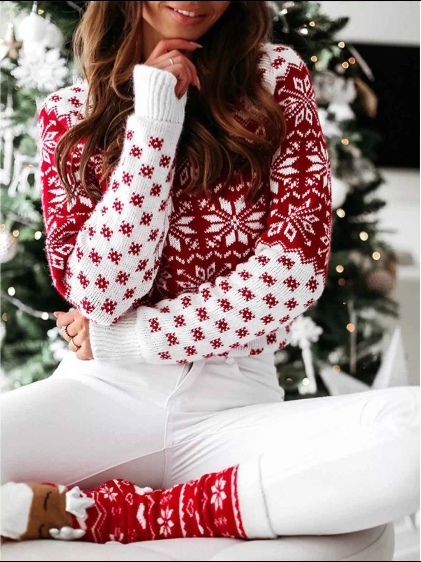 Snowflake Pattern Long Sleeve Sweater