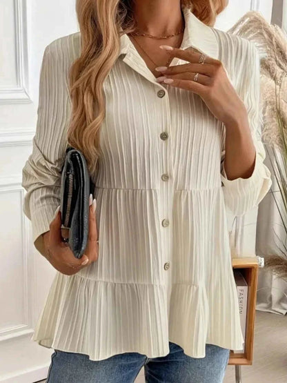 Striped Button-Down Tiered Shirt