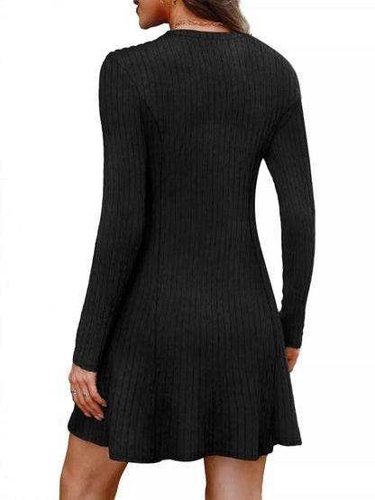 Ribbed Knit Long Sleeve A-Line Dress