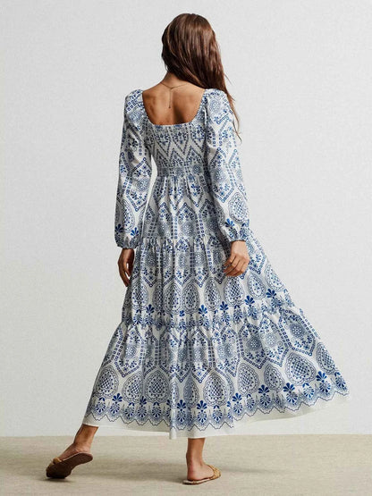 Bohemian Print Midi Dress with Tassel Detail