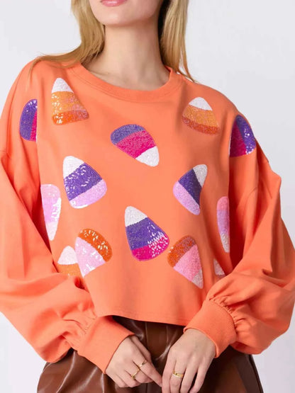 Halloween Candy Sequin Long-Sleeve Sweatshirt